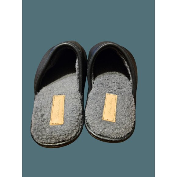 Brooks Brothers Shearling Lined Black Leather Slippers Men Size 9 main image 10